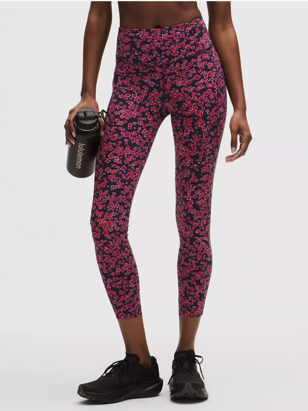 Lululemon Fast and Free HR Tight 25" w/Pockets, Navy/Red Floral 14 NWT